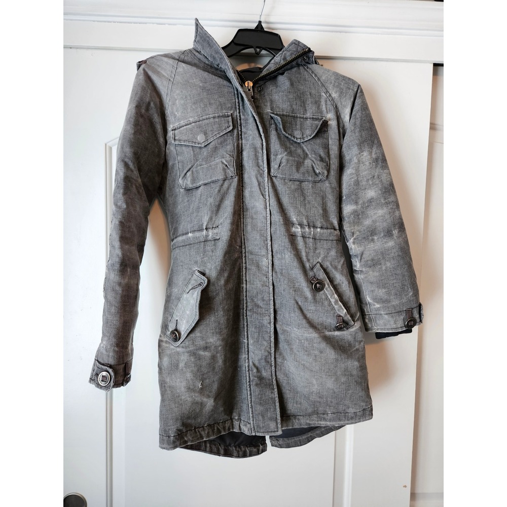 Community Parka Puffer‎ Coat Sz XS Jacket Hemp Distressed Grunge Faux Fur Down